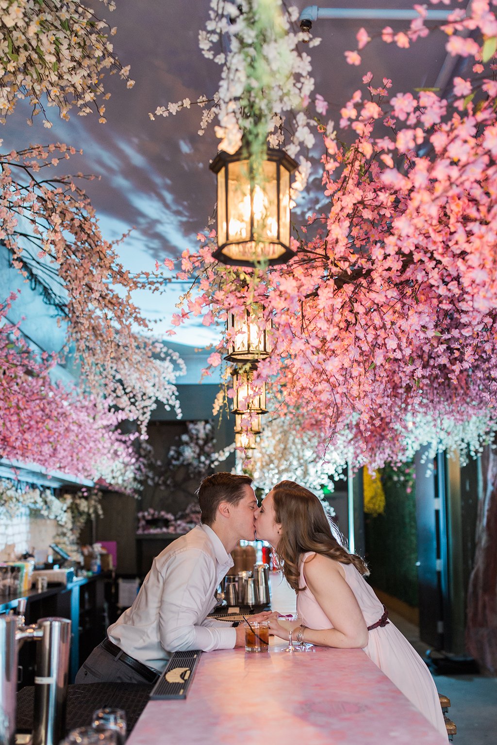 engagement photoshoot session cherry blossom pop-up bar washington DC