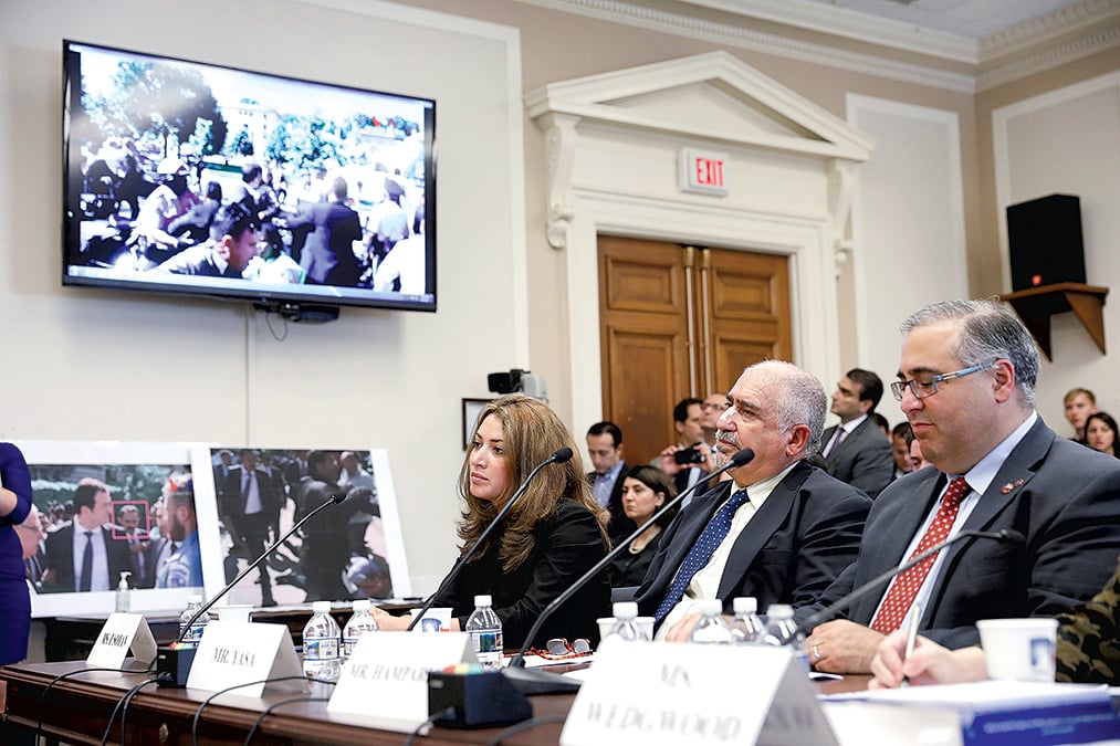 Usoyan and Yasa testified before Congress on May 25, 2017. The House condemned the attack by a 397–0 vote. Photograph by Reuters/Aaron P. Bernstein. 