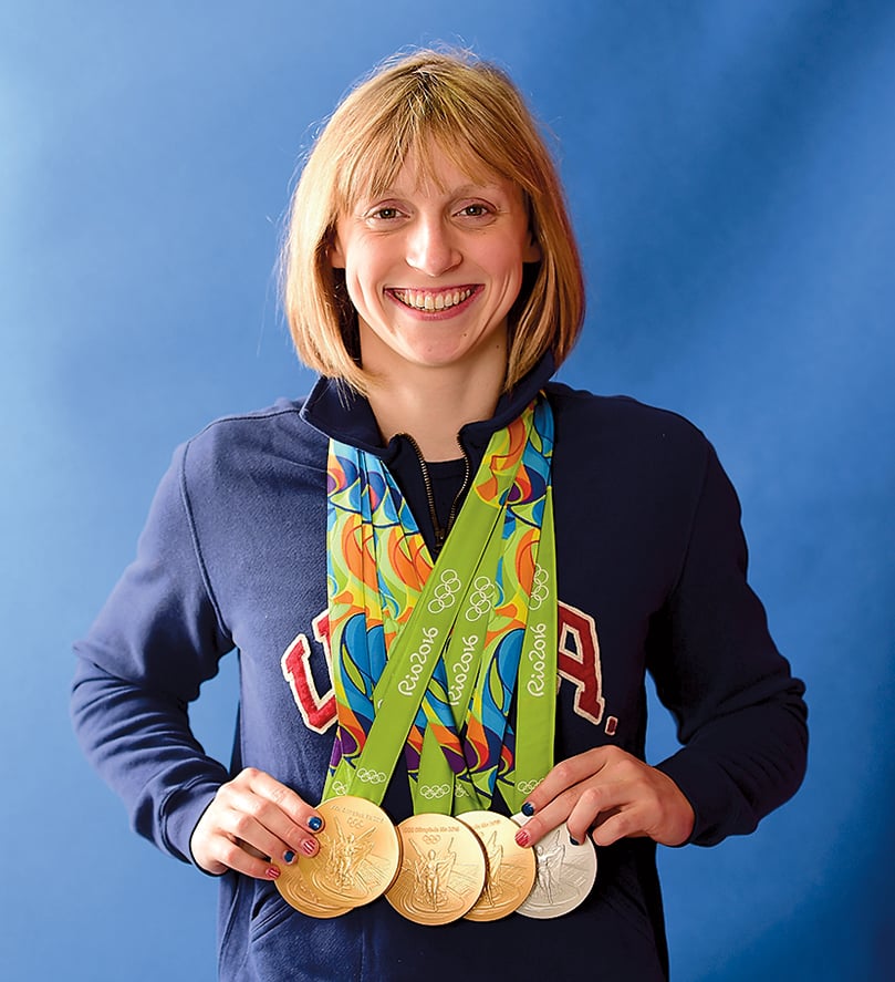 Ledecky, with her winnings at the 2016 summer Olympics, still swims locally with the Nation’s Capital Swim Club when she’s home from Stanford. Photograph by Harry How/Getty Images.