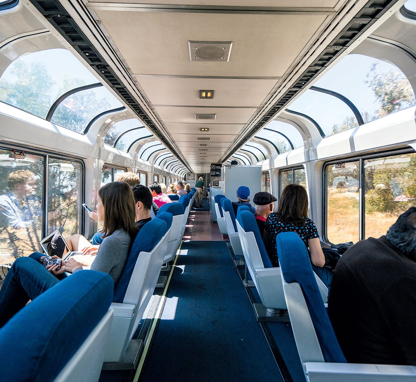 While double-decker trains with observation cars can’t fit through the tunnels and under the wires found along the East Coast, they’re common in wide-open spaces in the rest of the country. Photograph by Nigel Killeen/Getty Images.