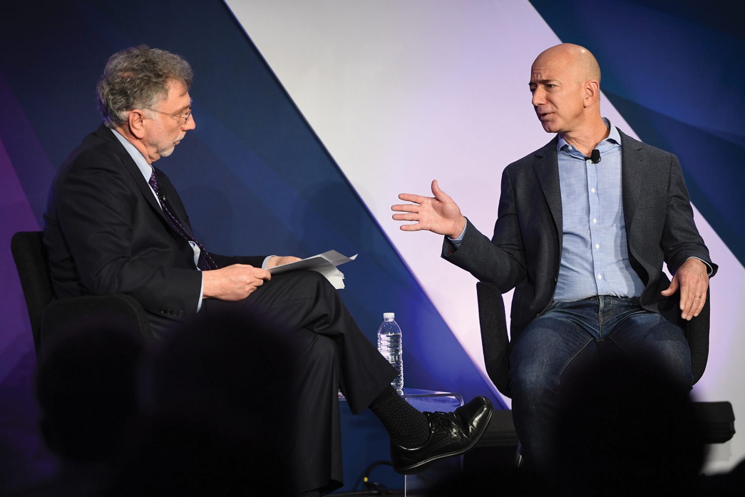 Post editor Marty Baron with owner Jeff Bezos. Photograph by Linda Davidson/Getty Images.