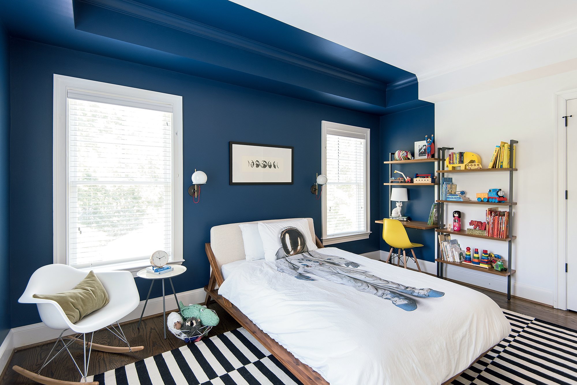 KR2 - Washingtonian To add visual interest, designer Kerra Michele had the astronaut room painted to look like it was turned on its side and dipped in blue. Photograph courtesy of Kerra Michele.