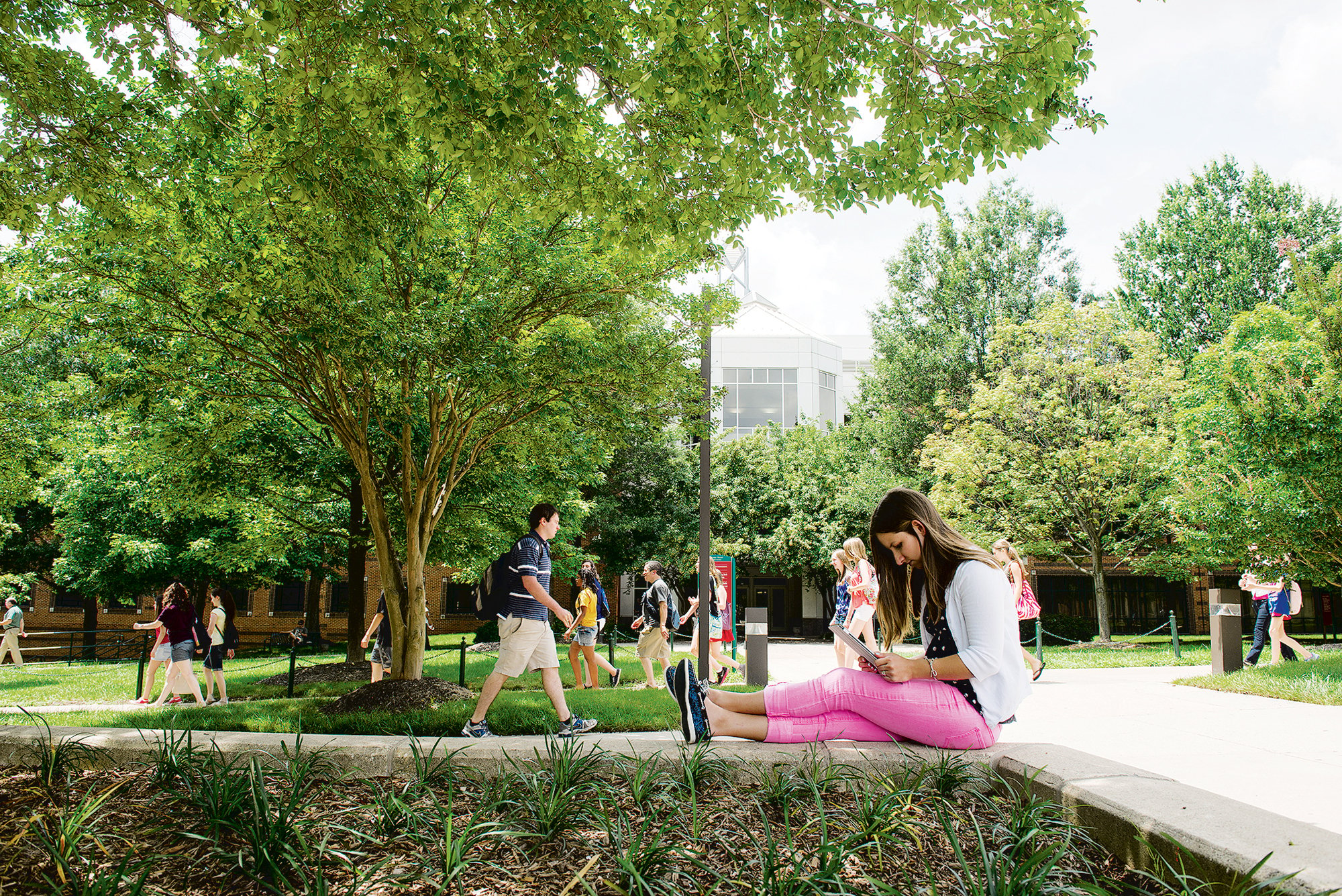 Photograph of people outside by Evan Cantwell/George Mason University.