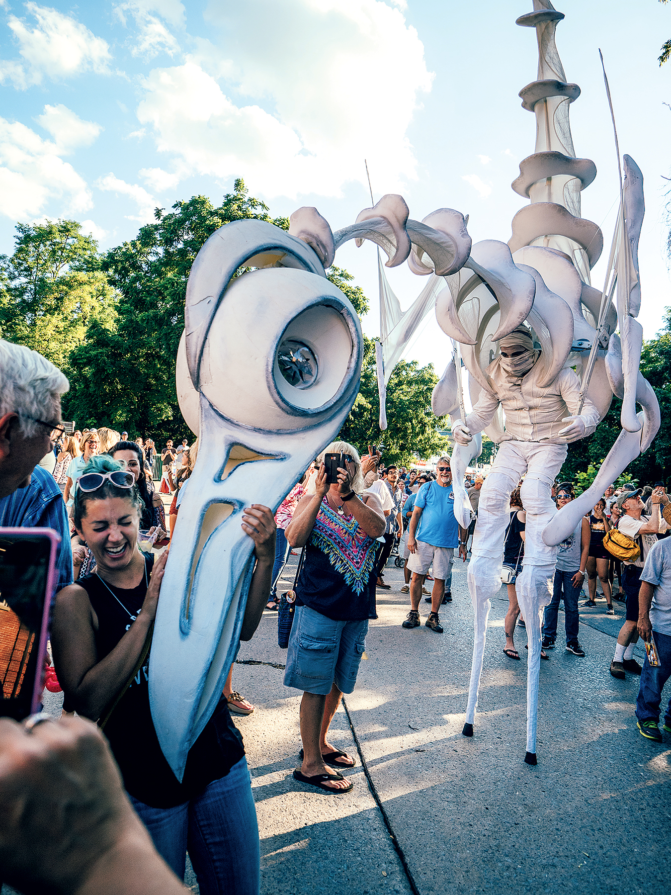 Close-Act Theatre’s street performance Birdmen. Photograph by Ted Colegrove.