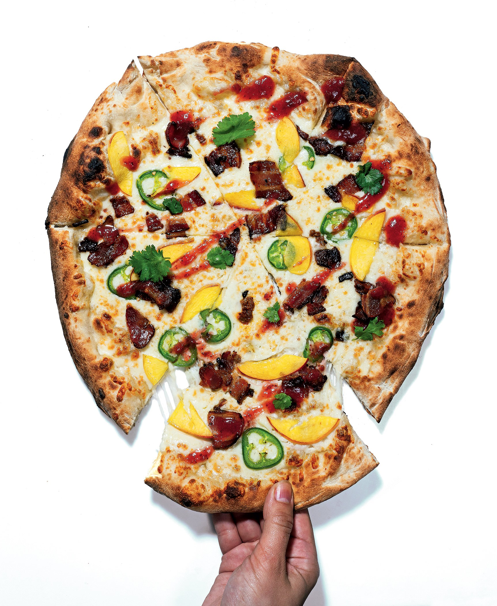 Timber Pizza Co.'s nectarine and bacon pie. Photograph by Scott Suchman.