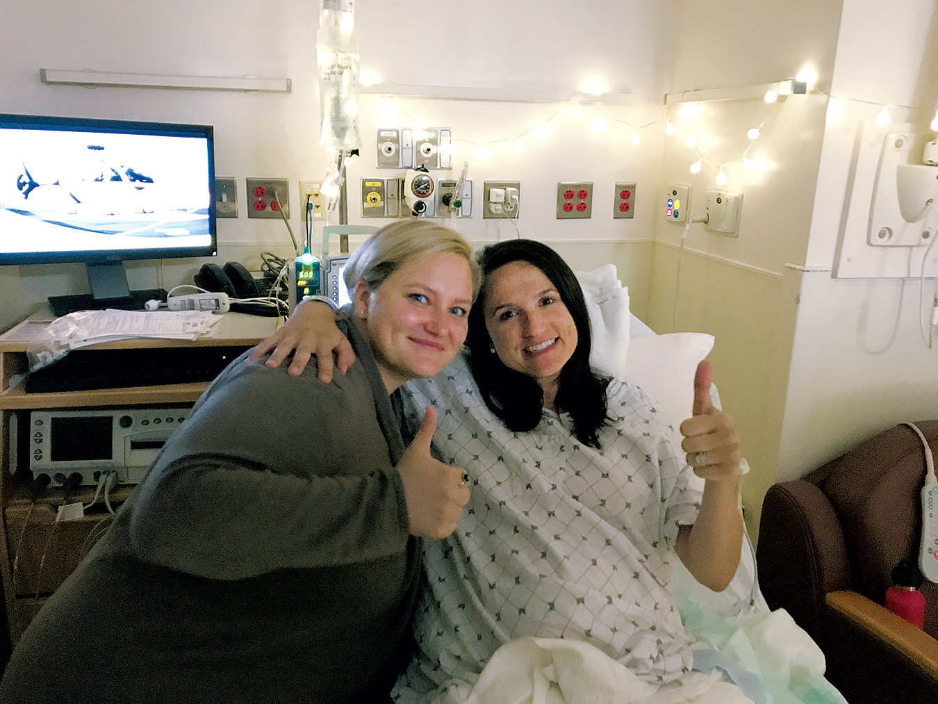 When Liz Palka Minukas was at the hospital in labor, doula Casey Runck helped her relax by hanging twinkle lights around the bed. Photograph courtesy of Casey Runck.