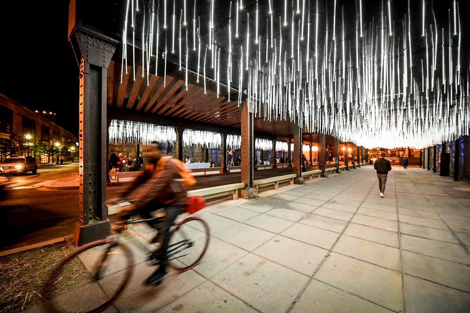 “Rain,” the first of four light installations it has planned for underpasses from the NoMa/Gallaudet Metro stop south to Union Station. Photos courtesy of the NoMa Parks Foundation.