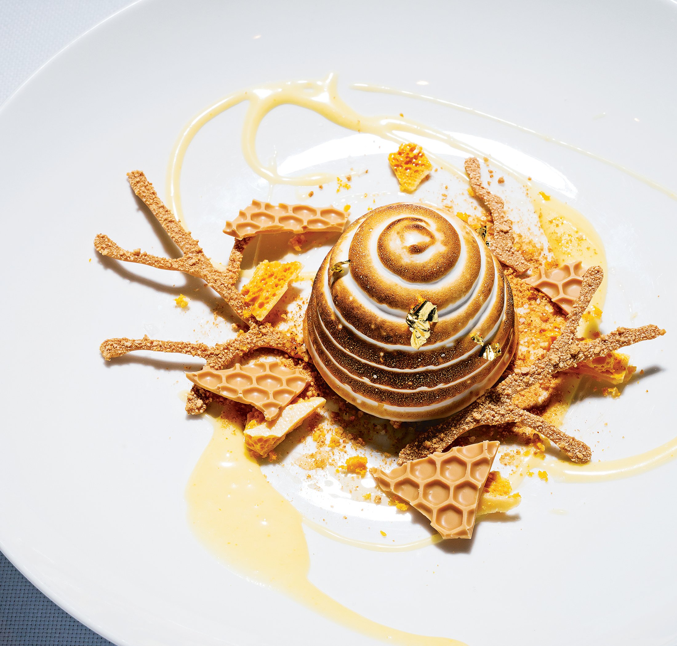 OctTasteFeatMirabelle - Washingtonian Mirabelle’s “beehive” with lemon curd and meringue. Photograph by Scott Suchman.