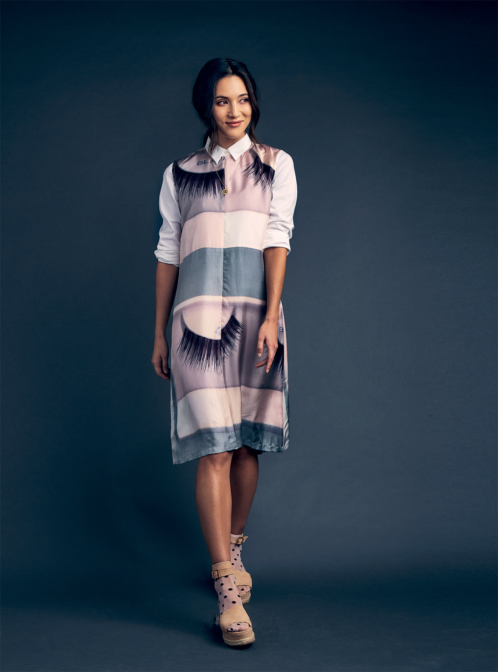 WS8 - Washingtonian Theory button-down shirt, 5 at Saks; “Lashes” print dress, alt=
