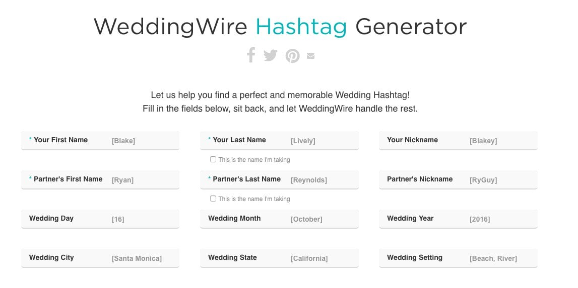 Wedding hashtag generator