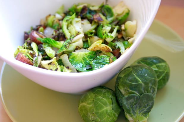 2013-10-BrusselsSprouts - Washingtonian Brussels Sprouts With Slivered Almonds and Dates. Photograph by Melissa Romero.