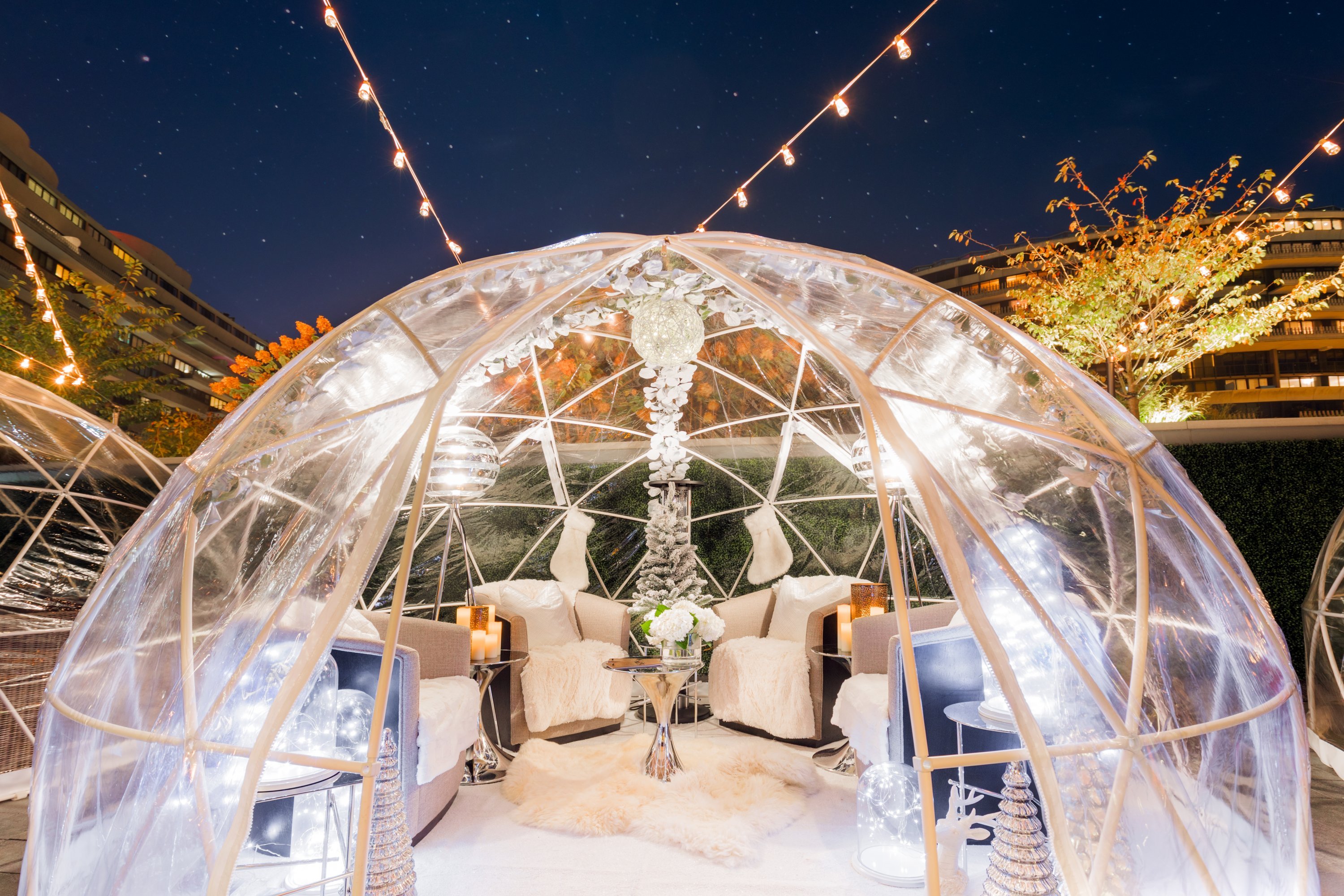 Get cozy in a luxury igloo at the Watergate. Photograph courtesy of the Watergate. 