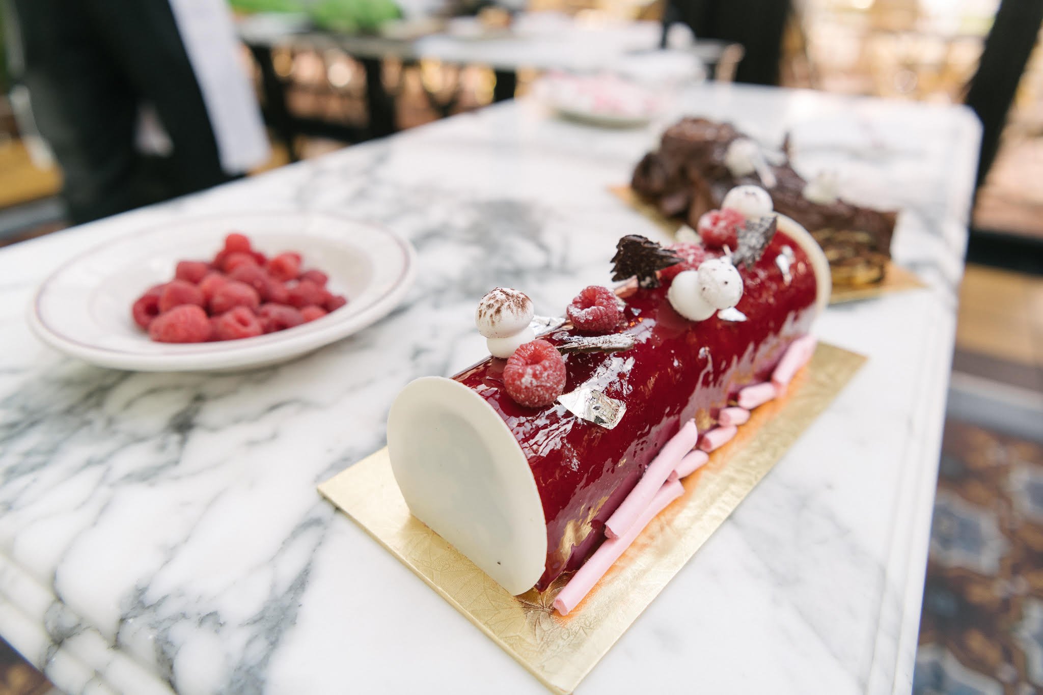 Le Diplomate's pastry chef Fabrice Bendano crafted two version of the French Christmas dessert, Bûche de Noël. Photograph courtesy of Le Diplomate.