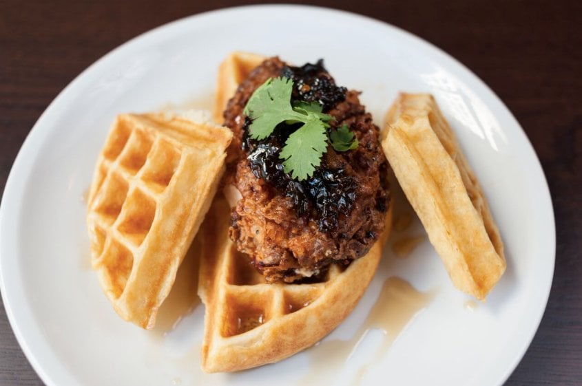 Chicken and waffles at Bar Deco. Photograph courtesy of Bar Deco.