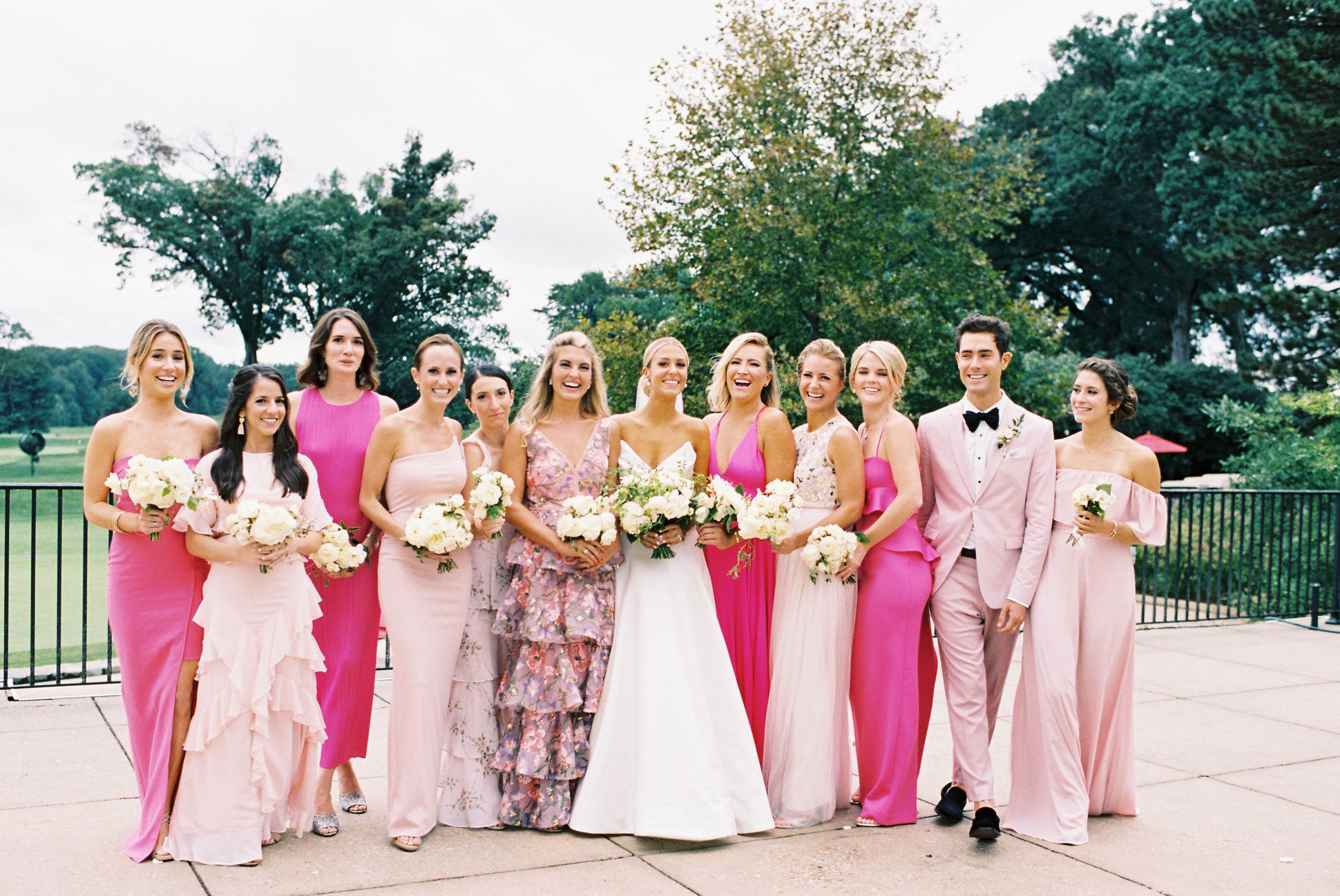 mix-and-match bridesmaids gowns pink bridal party pink bridesmaids gowns abby jiu Elizabeth Caccia Michael Kelly