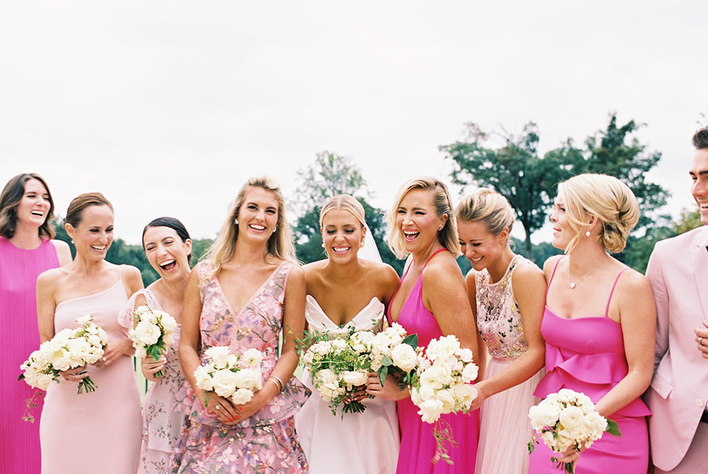 mix-and-match bridesmaids gowns pink bridal party pink bridesmaids gowns abby jiu Elizabeth Caccia Michael Kelly