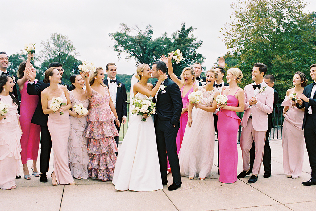 mix-and-match bridesmaids gowns pink bridal party pink bridesmaids gowns abby jiu Elizabeth Caccia Michael Kelly