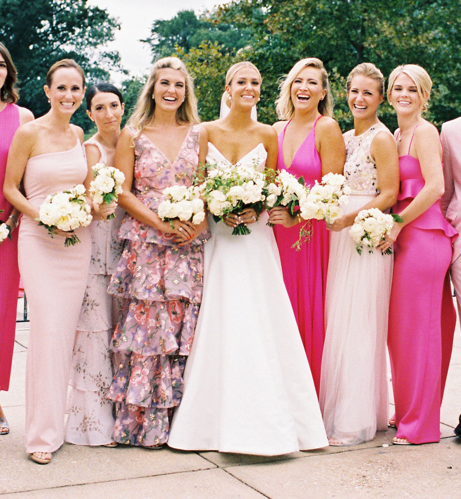 black and pink bridesmaid dresses