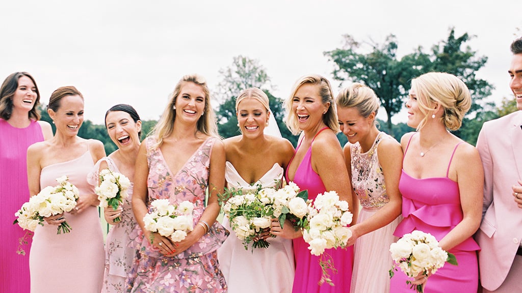 mix-and-match bridesmaids gowns pink bridal party pink bridesmaids gowns abby jiu Elizabeth Caccia Michael Kelly