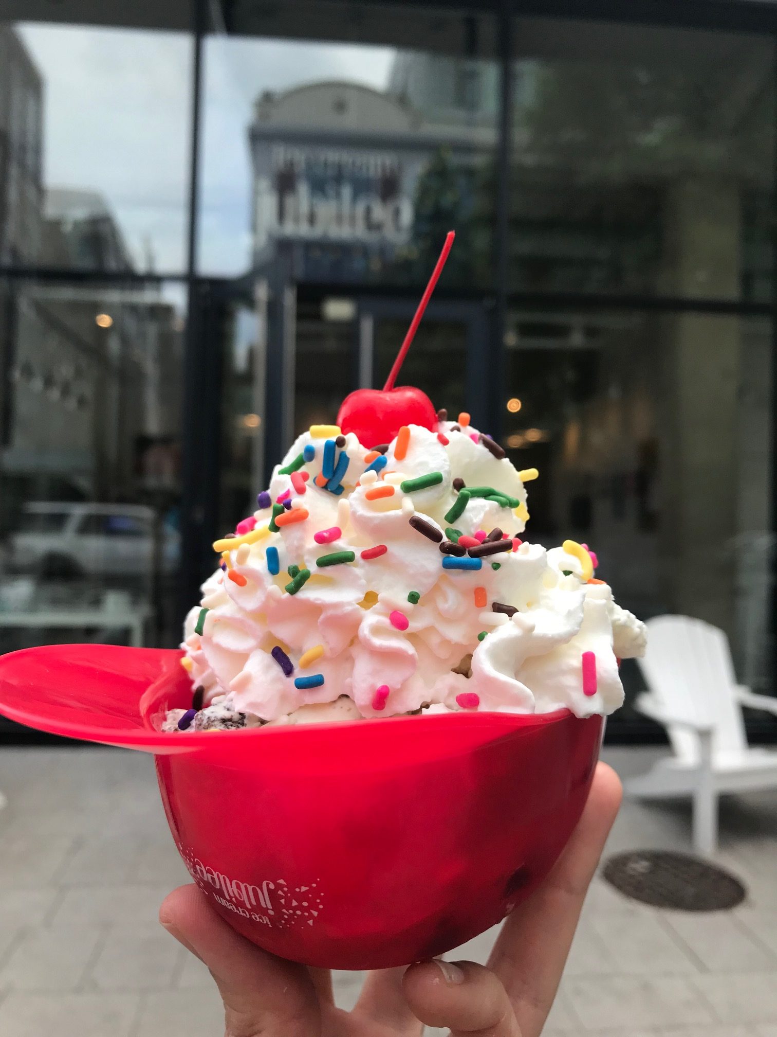 Eat a sundae out of a mini baseball helmet at Ice Cream Jubilee. Photograph courtesy of Ice Cream Jubilee. 