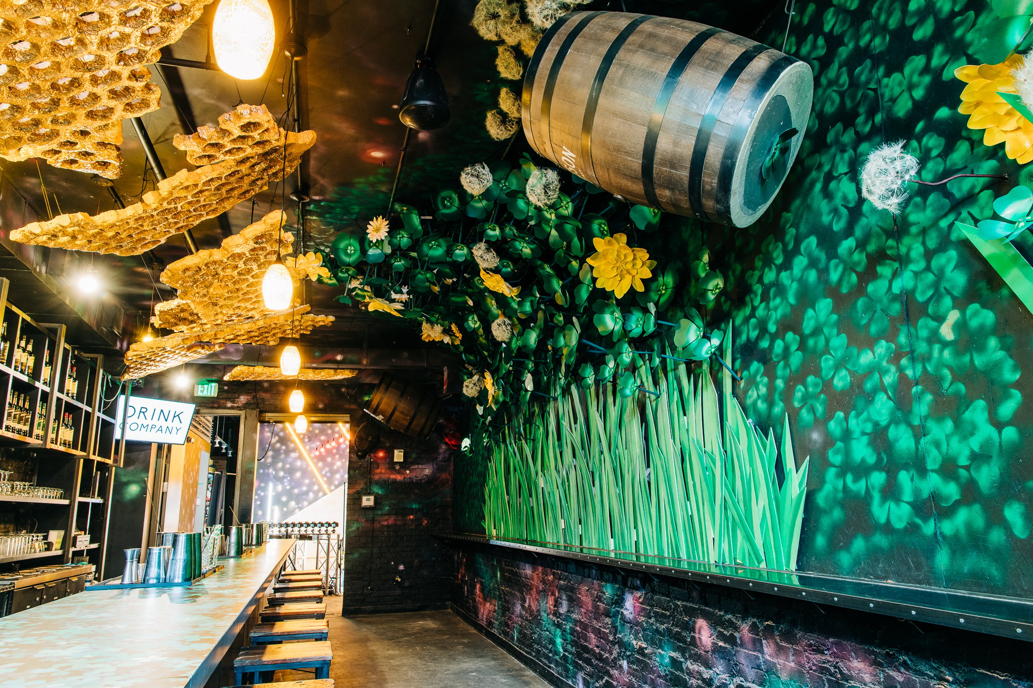 Four leaf clovers and beehives deck the walls of Publin, the second concept in Drink Company's Cherry Blossom PUB. Photograph by Nick Karlin.