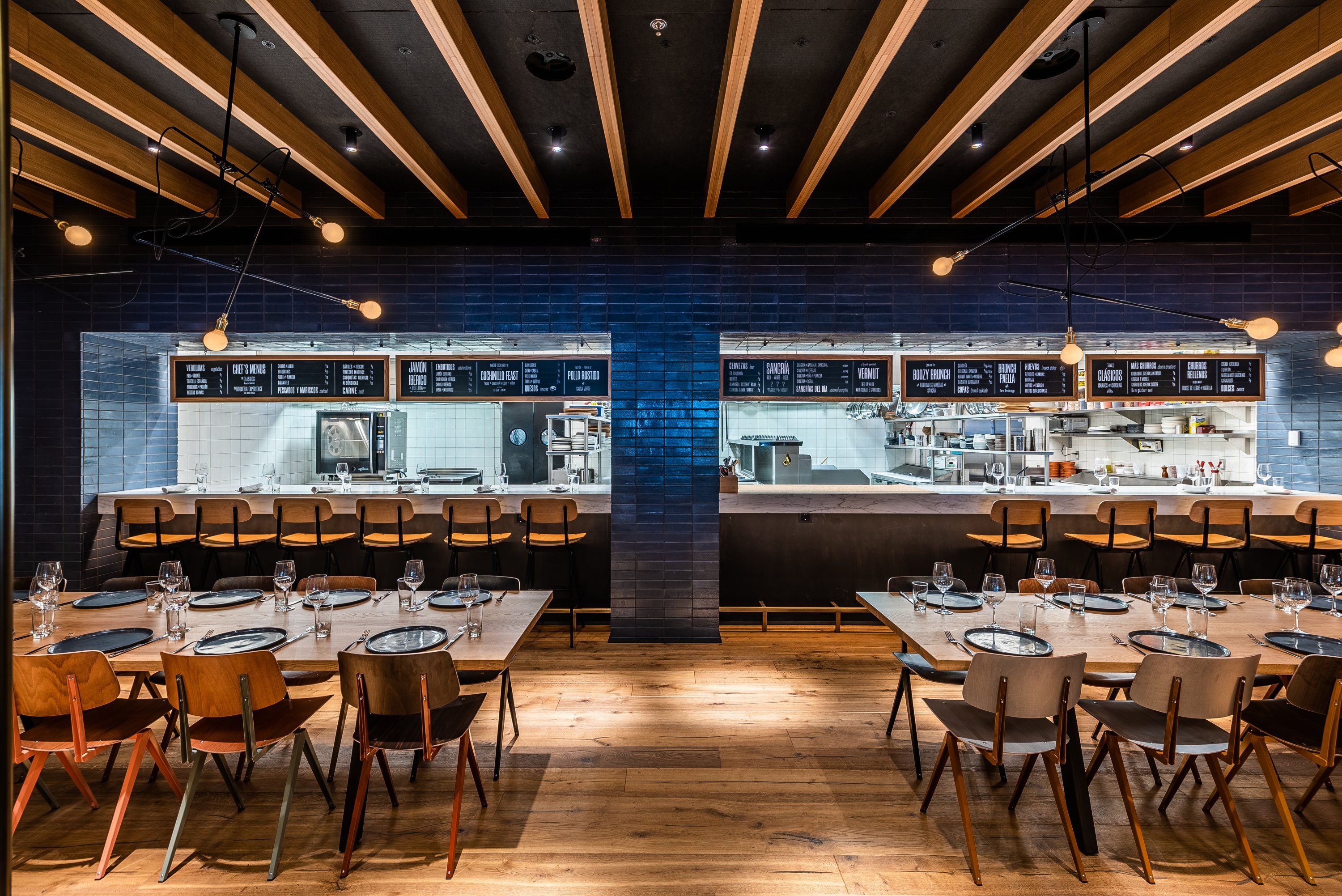 The 12 seats at the counter have a clear view into the open kitchen. 