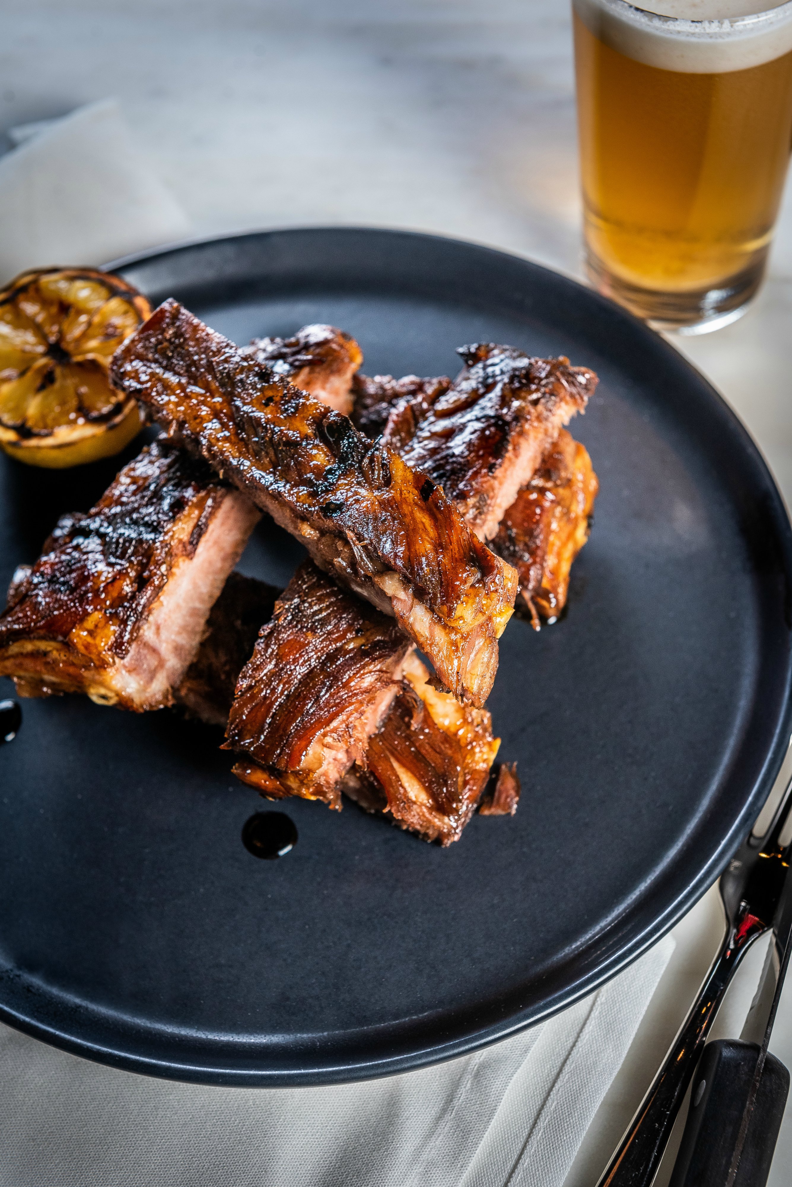 Baby back ribs with a Pedro Ximénez glaze. 