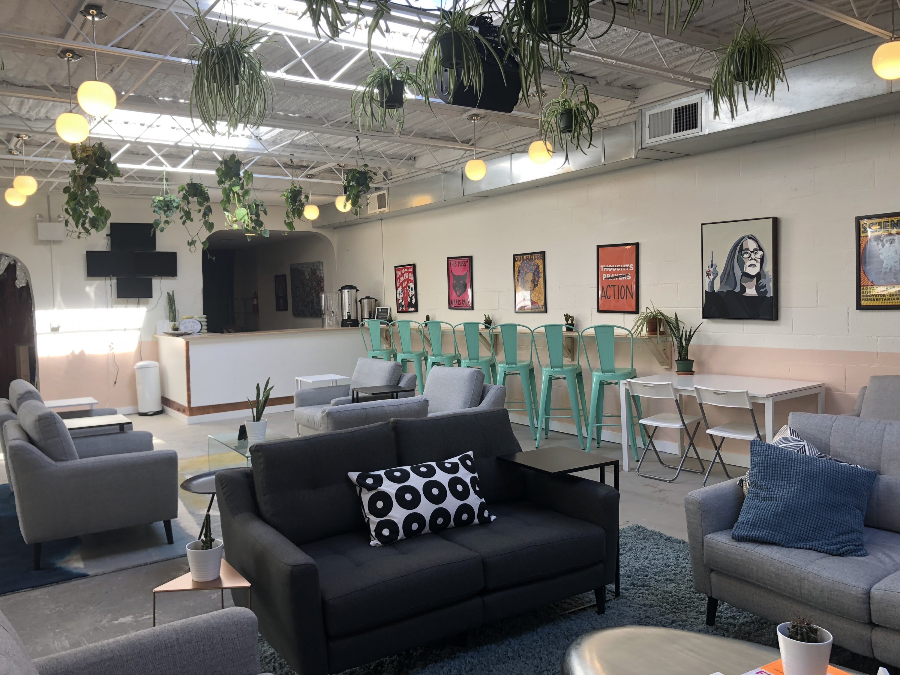 "It's very much an oasis as you can see from the plants and the calming colors," Howell says. "A great space to kind of unwind and be around like-minded individuals."