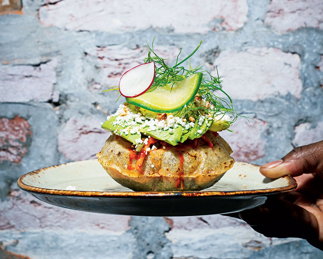 Cactus infladita, a puffed, vegetable-filled tortilla.