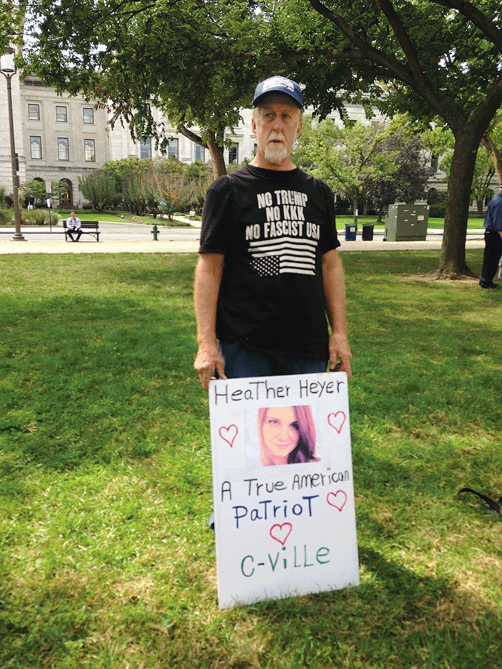 An interaction that day with a counterprotester was a turning point in his trip through the alt-right. Photograph courtesy of author.