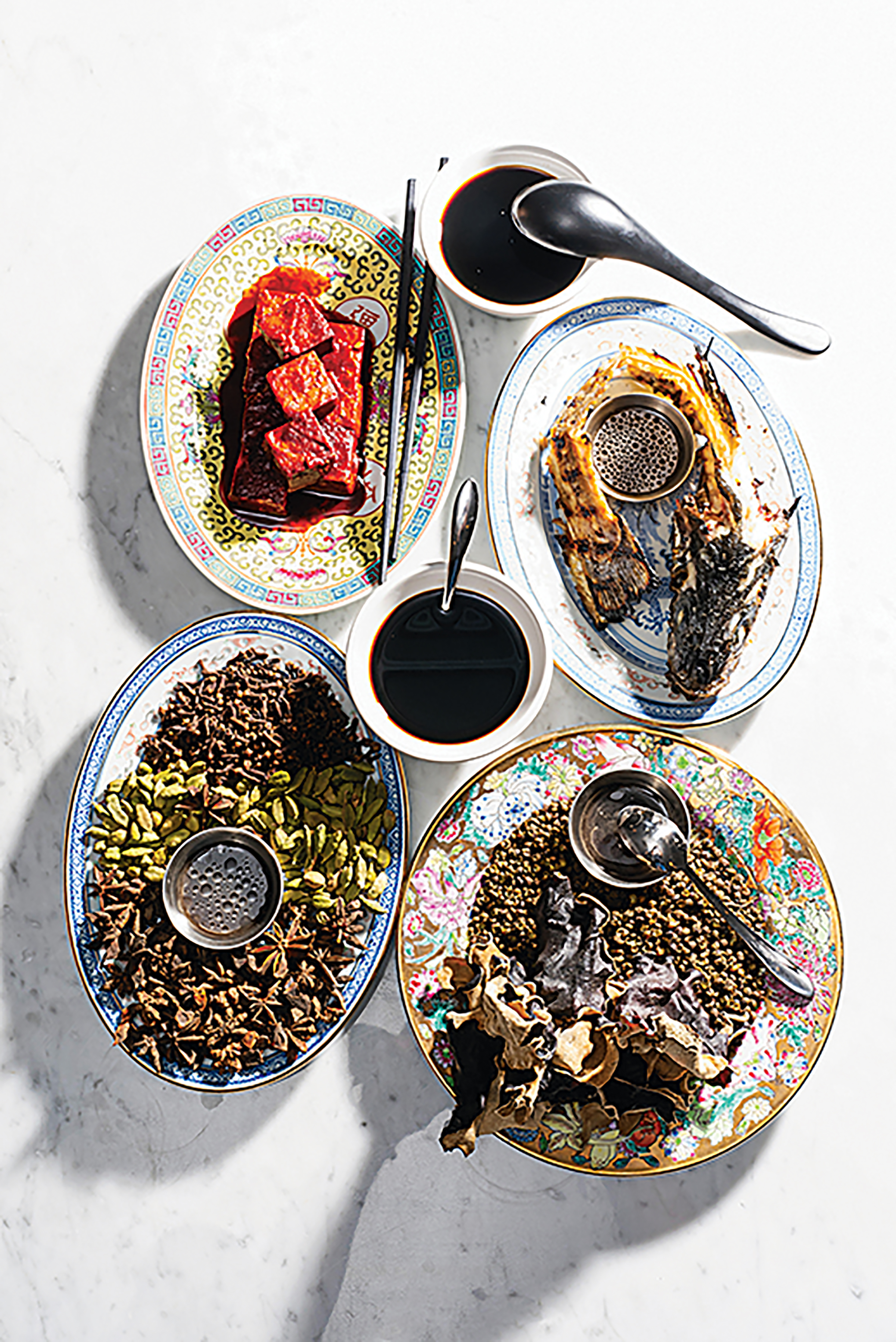 Queen's English. Washington, DC - Washingtonian House-made soy sauce with their ingredients Photograph by Scott Suchman.