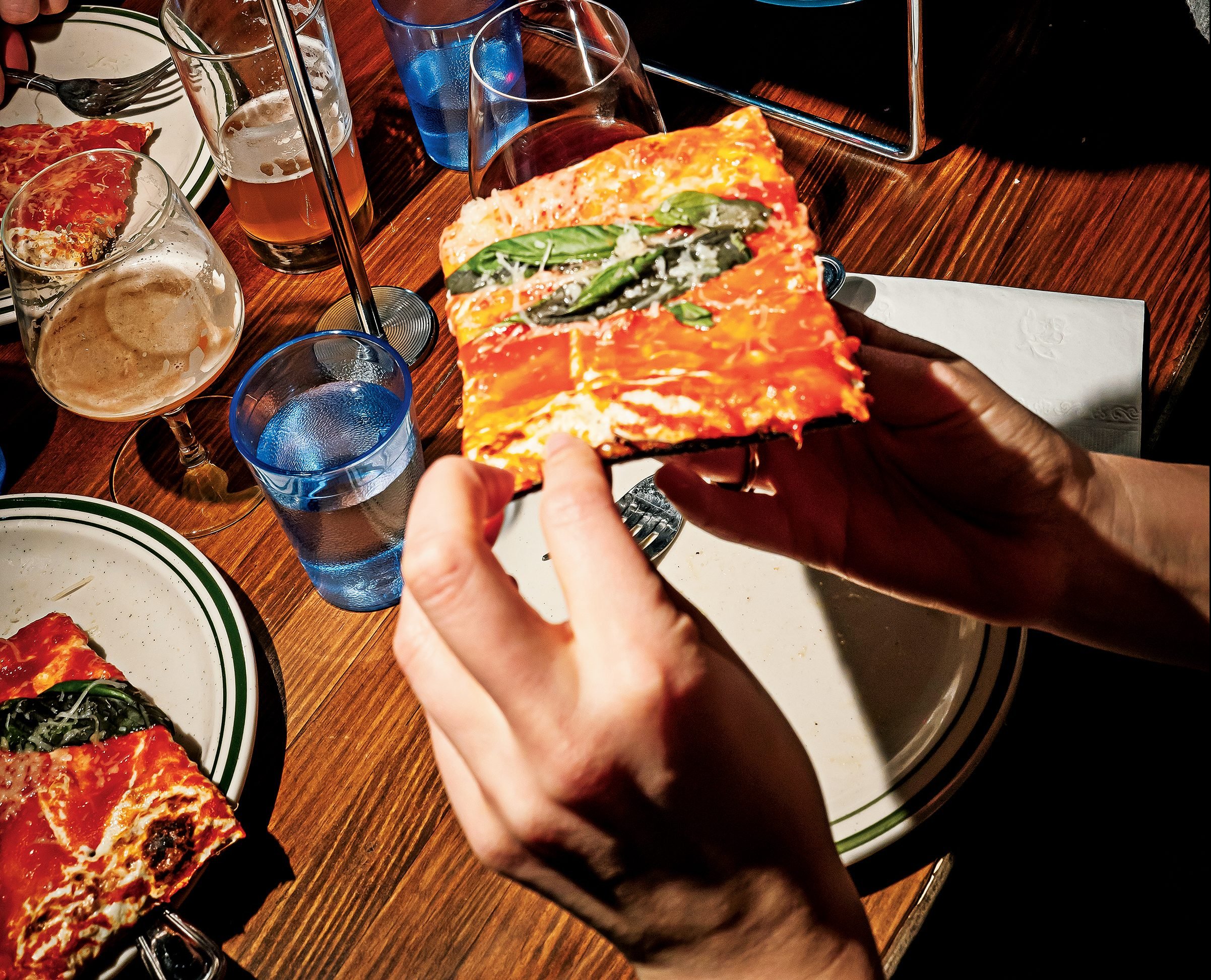 Sonny's cheese pizza with fresh basil. Photograph by Scott Suchman.