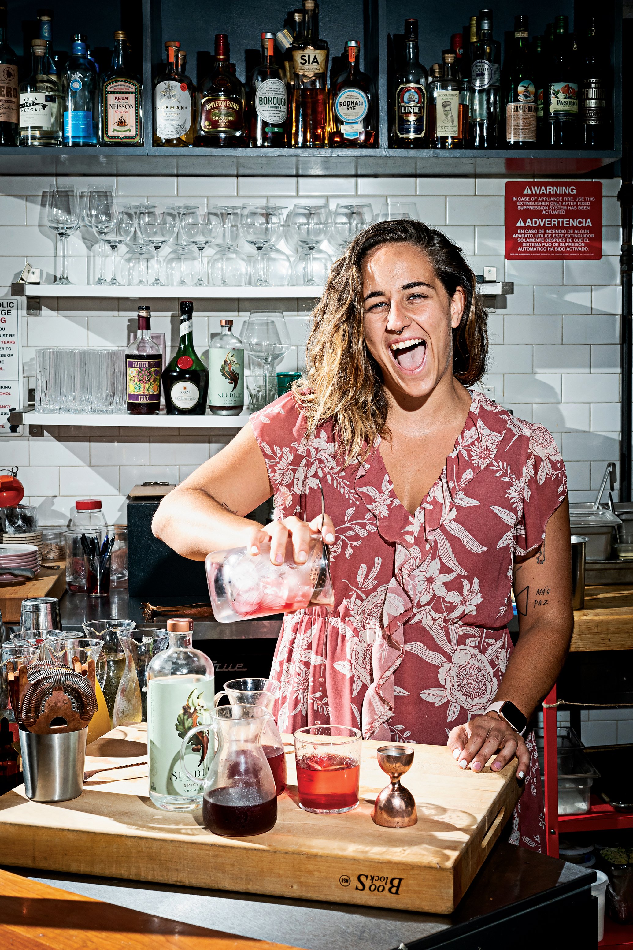 Carlie Steiner mixes up non-alcoholic negronis at Himitsu in Washington, DC. Photographs by Scott Suchman.