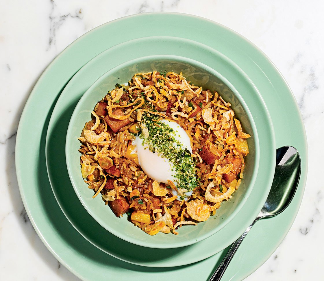 COCONUTCLUBRECIPE_0001.QTR - Washingtonian Spam Fried Rice. Photograph by Scott Suchman.