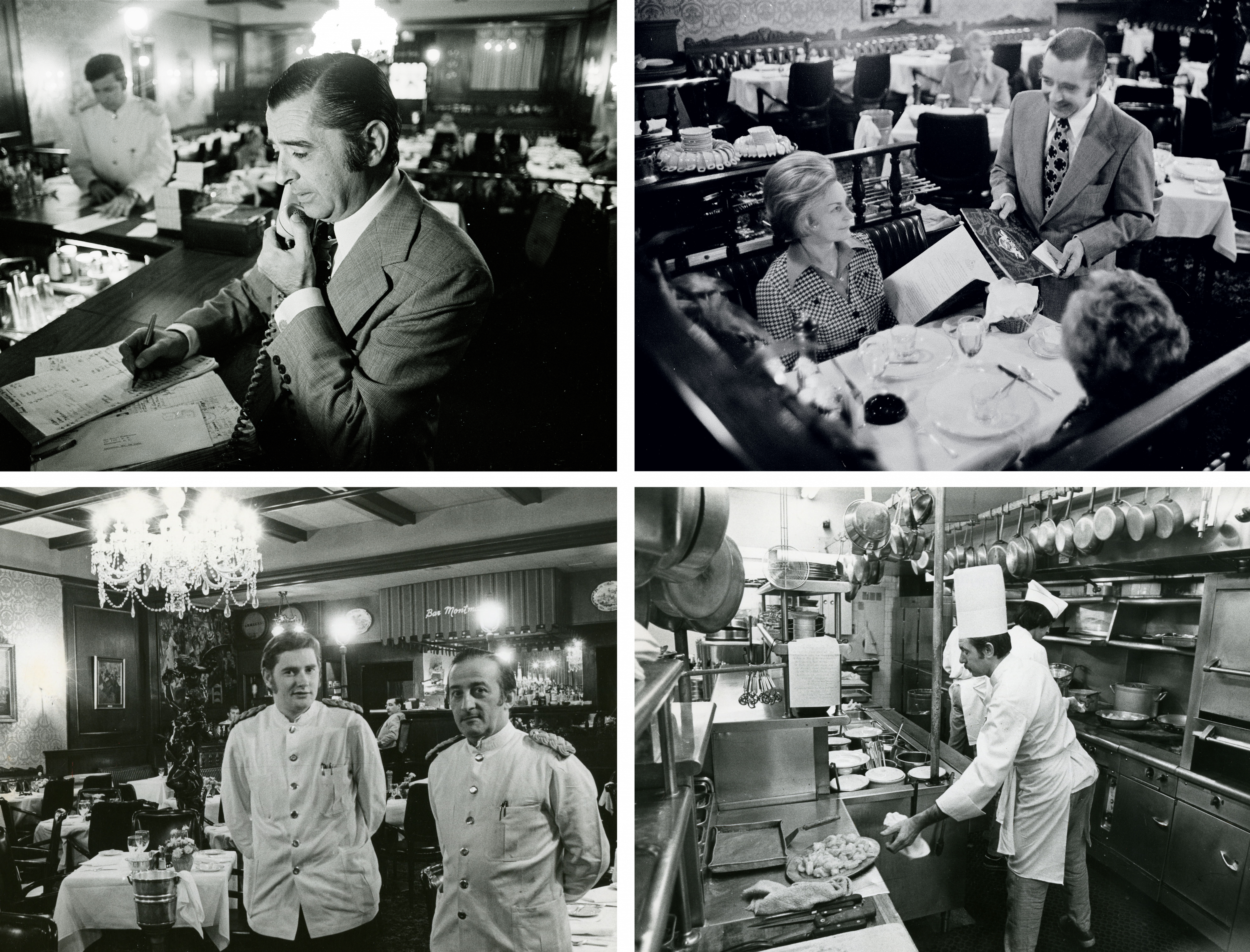 Top left: The French maître d’, Paul Delisle, was gatekeeper, turning away the hoi polloi—and even celebs who weren’t properly dressed. Top photographs by Dennis Brack Photographic Archive/Dolph Briscoe Center for American History at The University of Texas at Austin. Bottom: A four-course meal at the bistro in 1965 cost the equivalent of  today. The menu was filled with French classics—beef tartare, sole amandine, crêpes suzette. Bottom photographs reprinted with permission of D.C. Public Library, Star Collection © Washington Post.