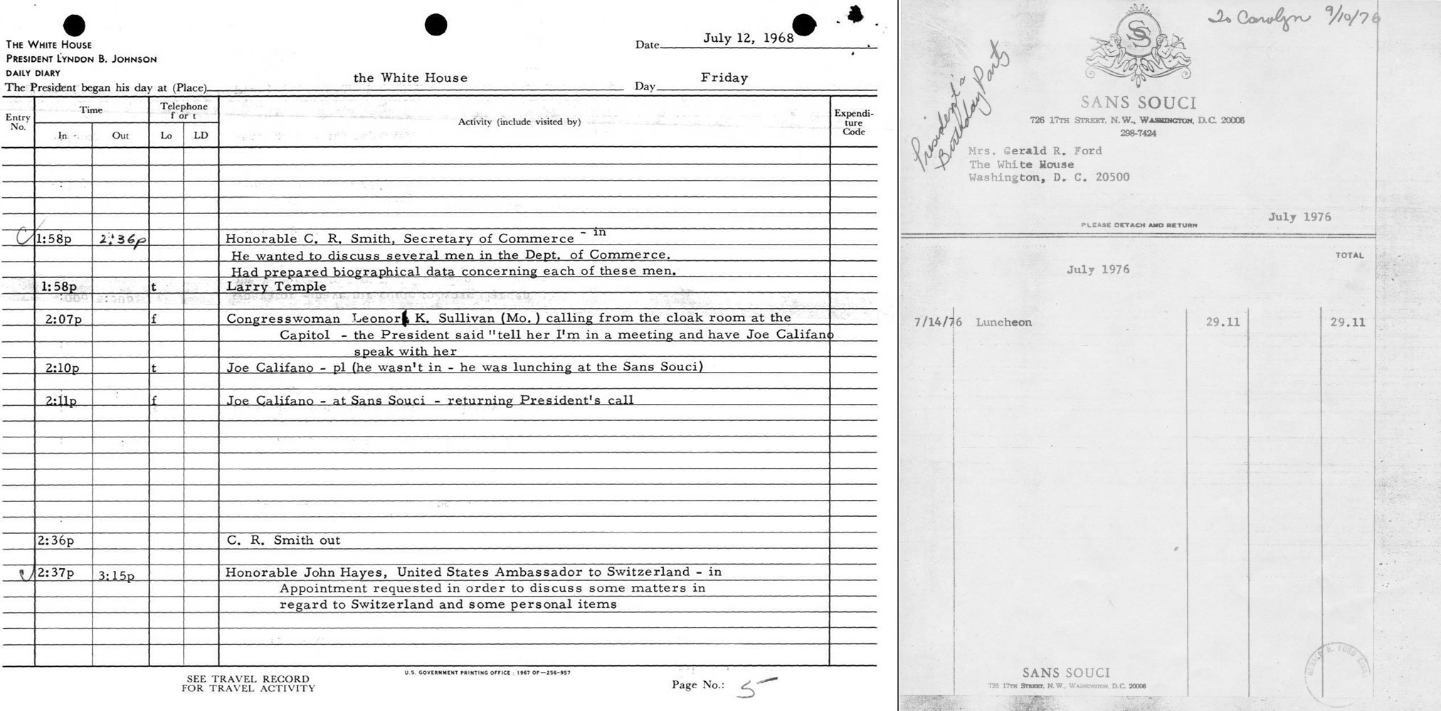 Documents courtesy of Gerald R. Ford Presidential Library and Lyndon B. Johnson Presidential Library.