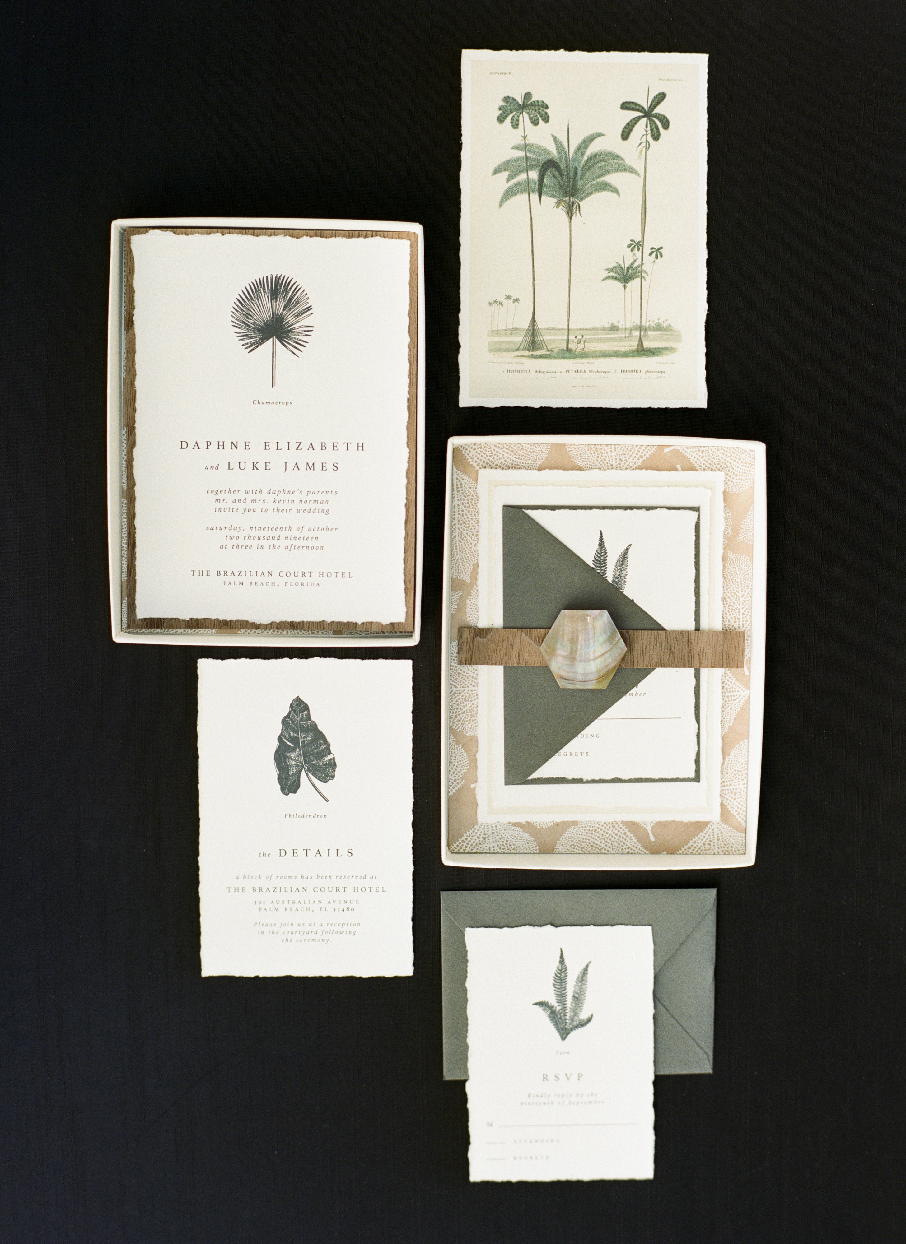 1-Black-and-brown-palm-invitation-12 - Washingtonian new-wedding-trends
