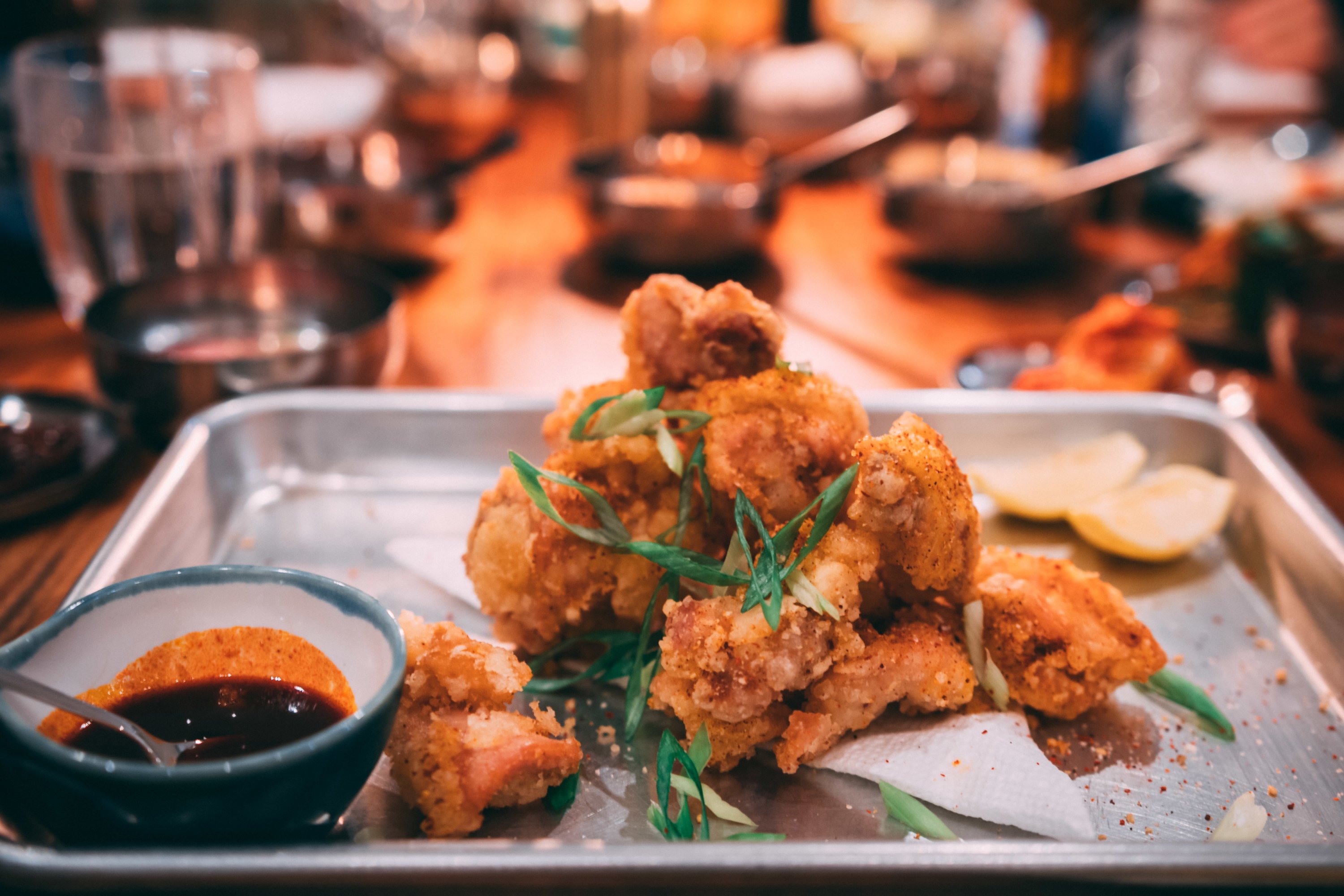 Anju is the Korean term for food that's meant to be eaten with alcohol, like this fried chicken. 