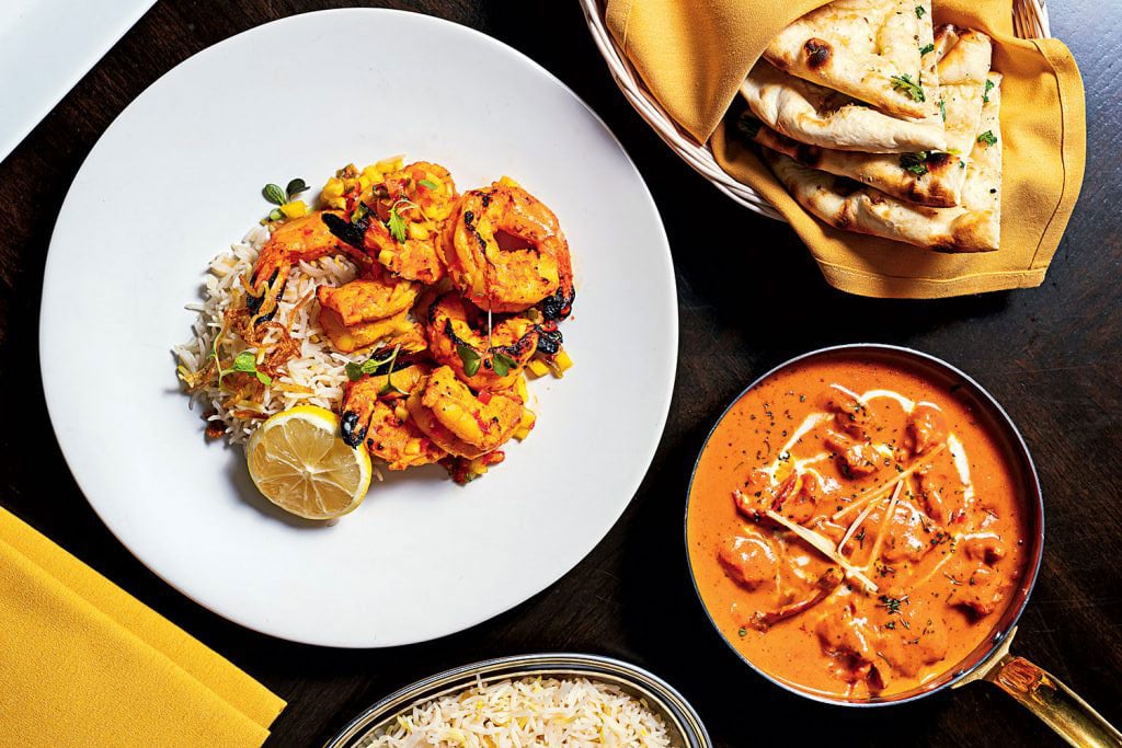 Mango shrimp and butter chicken at London Curry House.