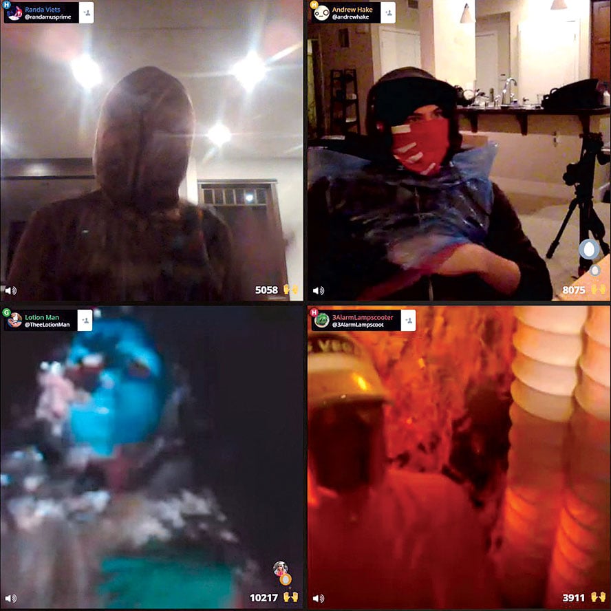 3alarm-blabbing-from-underground---2016.HALF - Washingtonian Daniel in a four-way video chat (lower-right corner) on the site where he met Askia. Photograph courtesy of Montgomery County Circuit Court.
