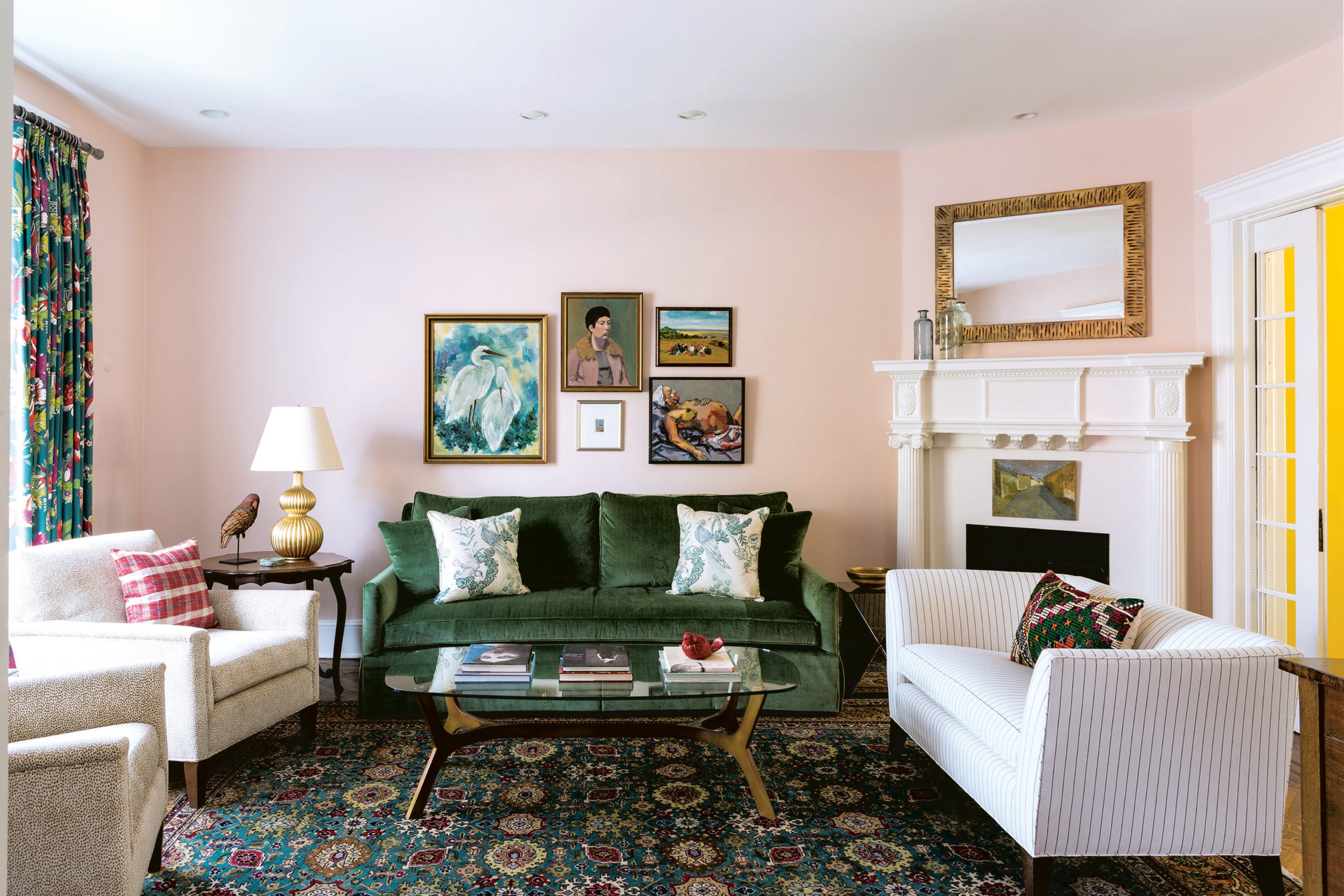 Cathedral Ave - Washingtonian The paint in the living room is Benjamin Moore’s “Pink Moiré." Photograph by Angie Seckinger.