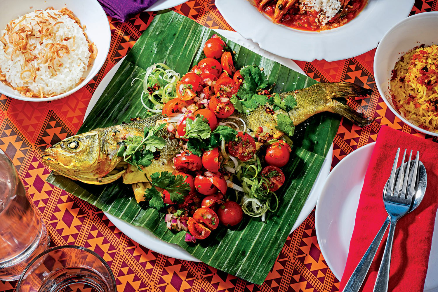 Whole branzino with turmeric.