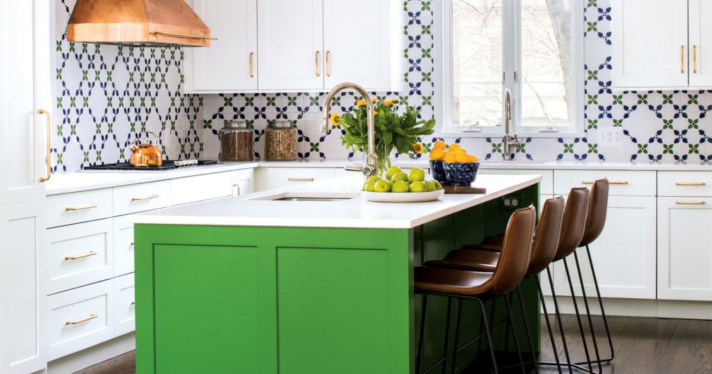 A Bright-Green Island Stars in this Seriously Bold Forest Hills Kitchen