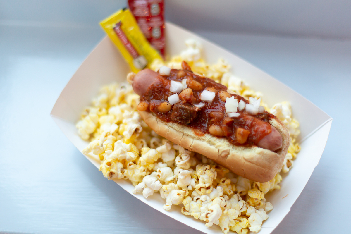 Chili Dog on top of Popcorn side angle - Washingtonian
