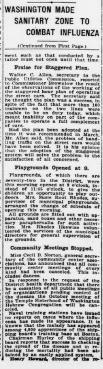 clippings from the Washington Evening Star, now defunct. Sanitary Zone recommendations and one of the deaths believed to be related to the flu pandemic.