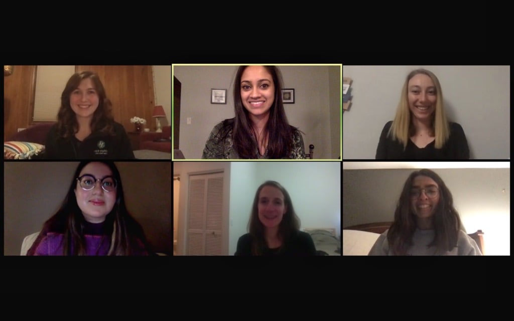 MedSupplyDrive Executive Board - Washingtonian The six founders coordinate operations over Zoom. Top left to right: Melissa Baker, Teju Peesay, Allison Rooney; Bottom left to right: Zuby Syed, Hannah Day, Adaah Sayyed. Photo courtesy of MedSupplyDrive.