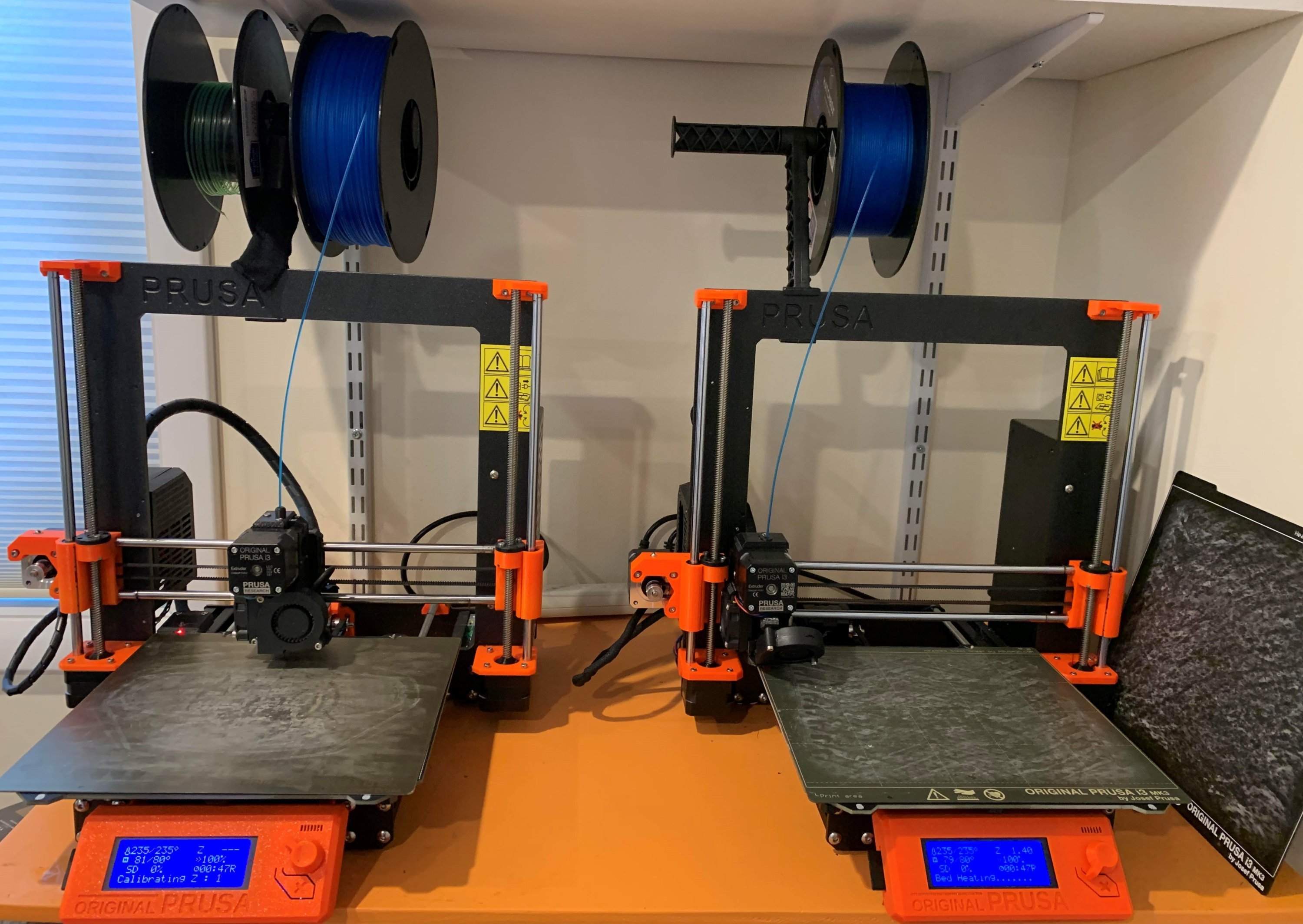 The two 3D printers are constantly producing new shields. Photo courtesy of Amy and Jeremy Filko. 