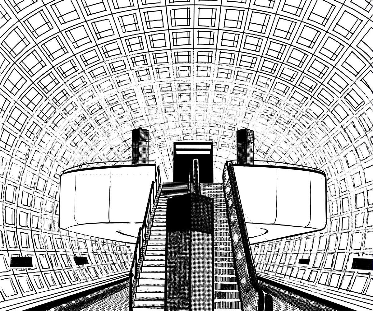 You can color in the Gallery Place/Chinatown Metro station. Illustrated by Carlos Carmonamedina.