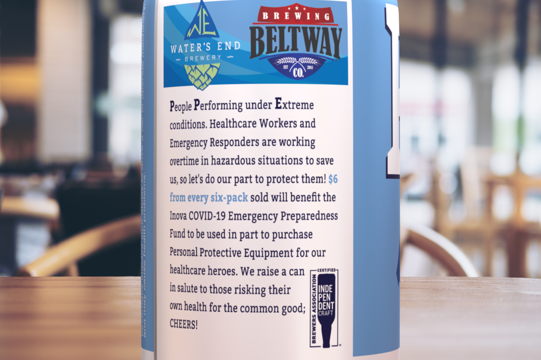 The beer is a fundraiser for the Inova Covid-19 Emergency Preparedness Fund. Photo courtesy of Water's End Brewery. 