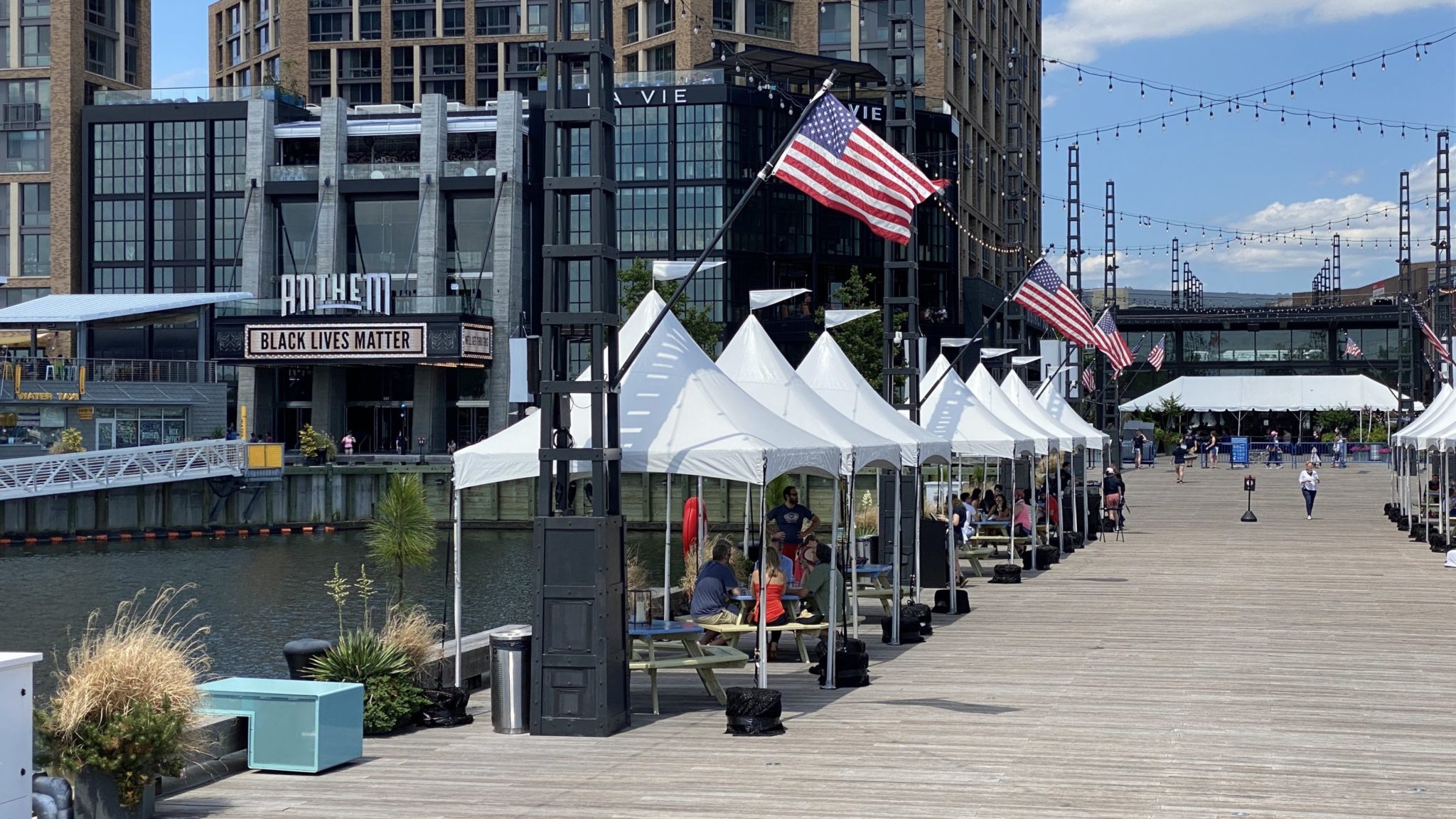 Cabanas are set up on District Pier at the Wharf. Photo courtesy of Camp Anthem.